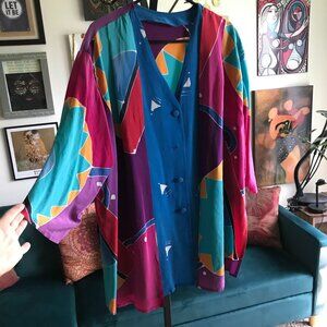 SHEKINA Forms in Silk Vibrant Colorful Hand Painted Wearable Art Tunic O/S